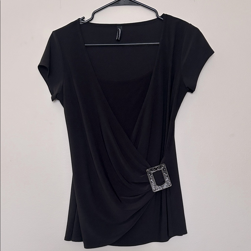 3/$10 🛒 Jason Maxwell Black Drape Top with Buckle
